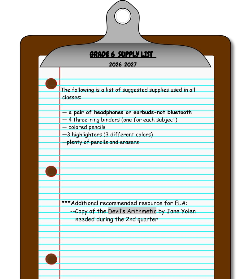 Gr. 6 Supply List