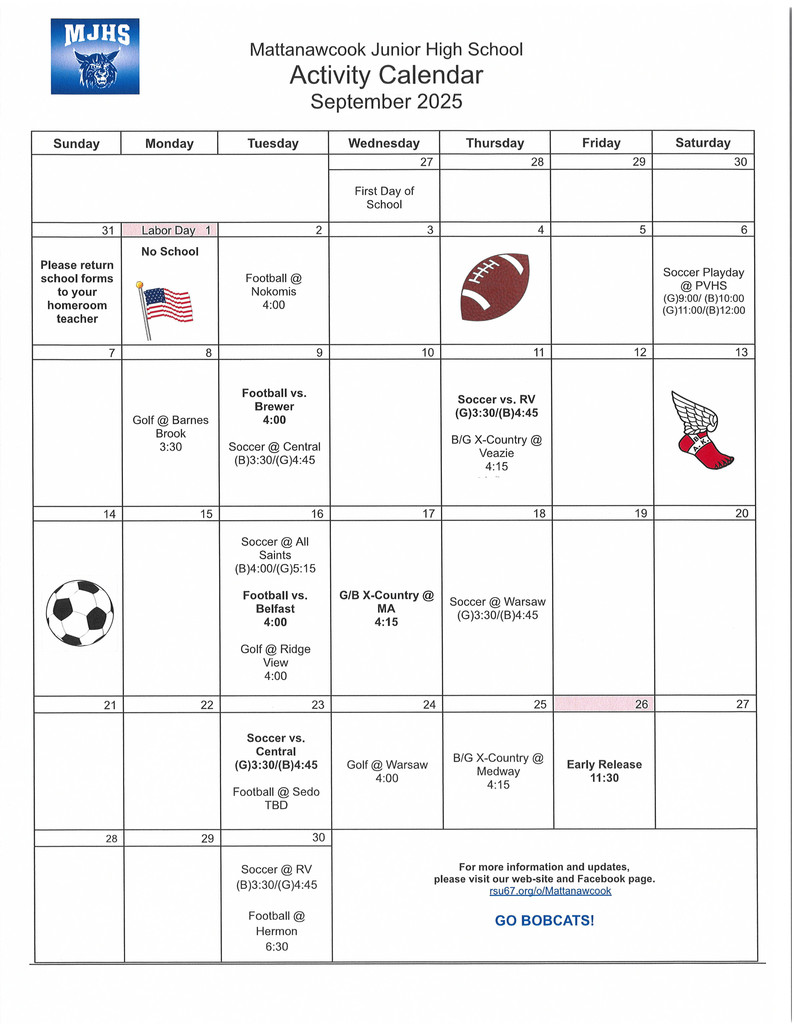 September 2025 Activity Calendar
