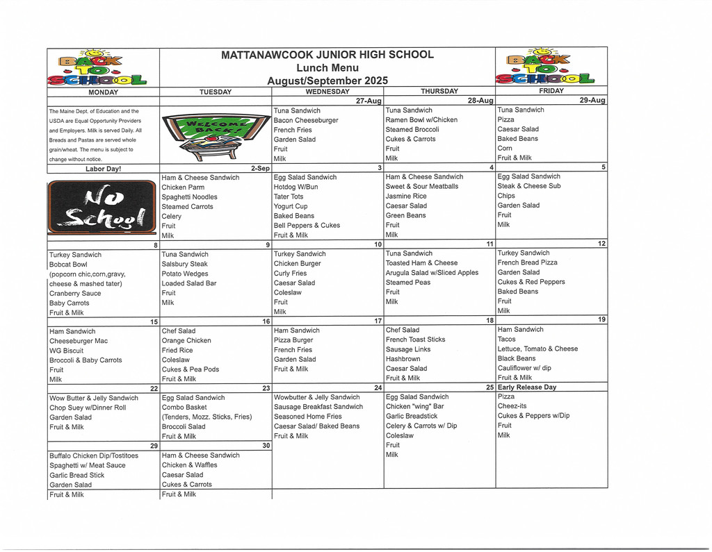 August/September Lunch Menu 25-26