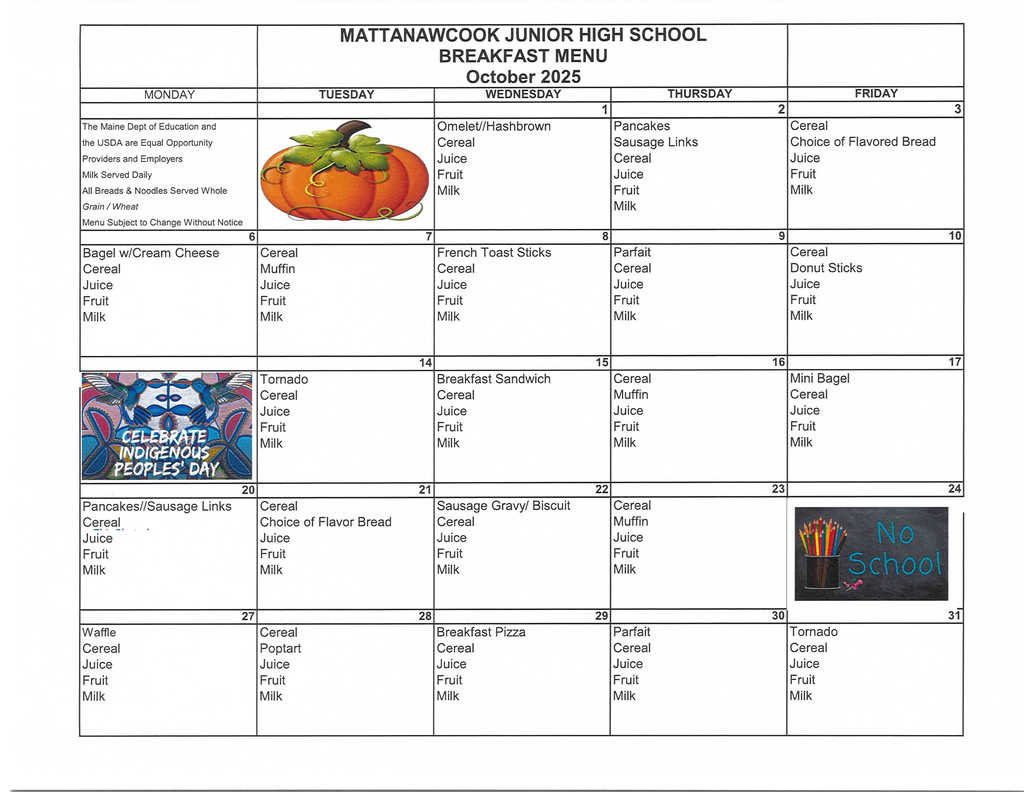 October Breakfast Menu