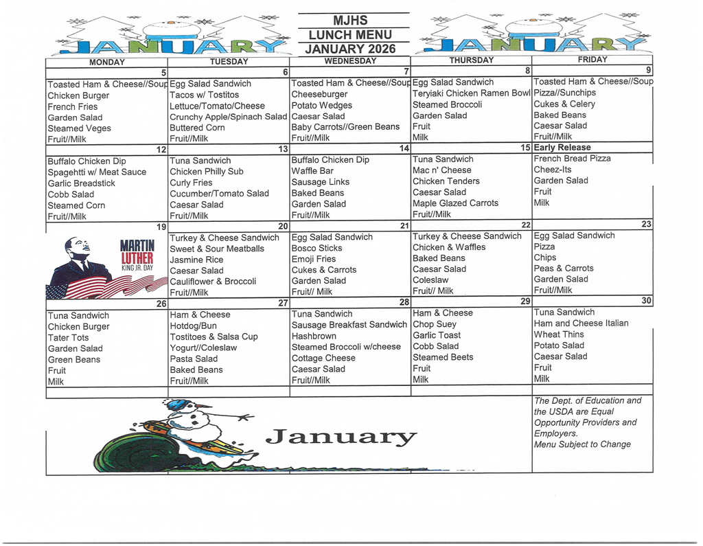 January 2026 Lunch Menu