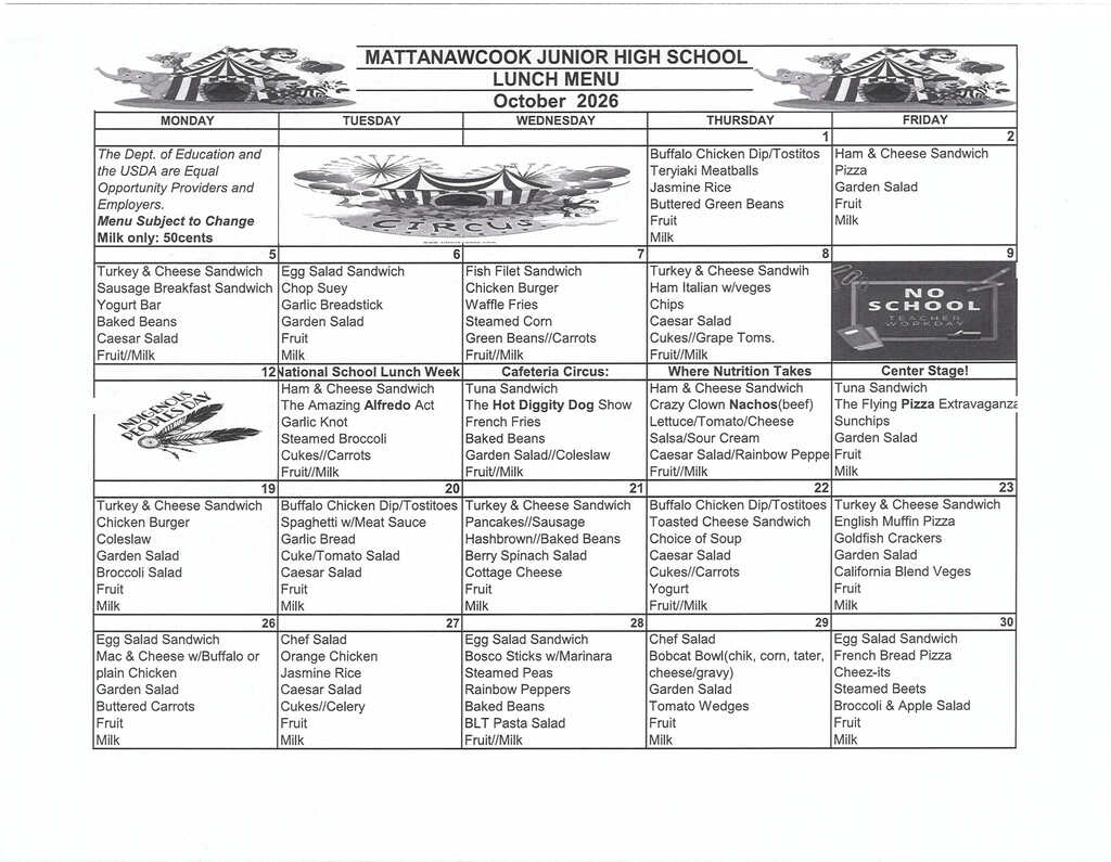 October breakfast and lunch menus