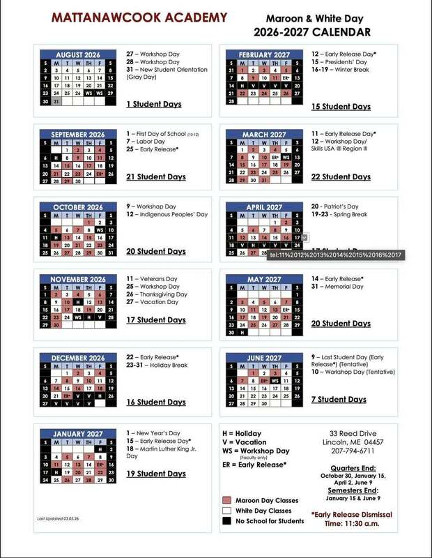 Maroon and White Day Calendar