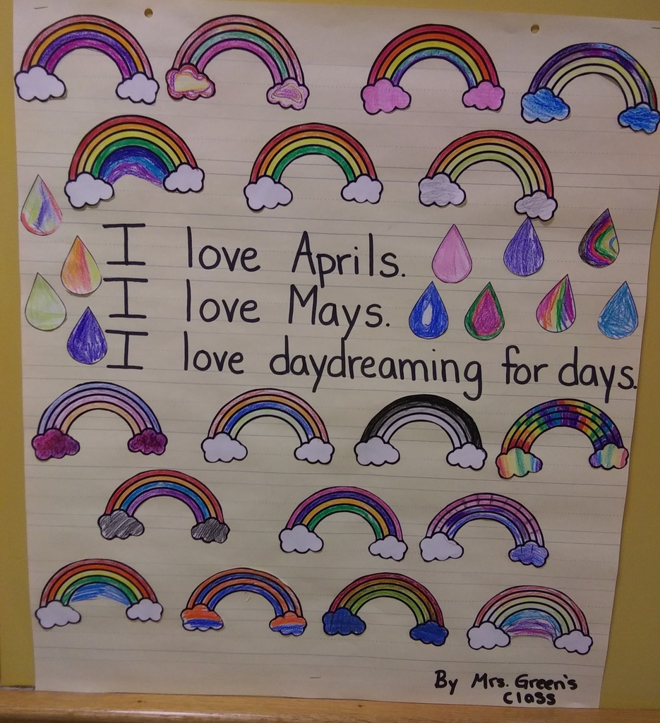 poster with rainbows and short poem about spring