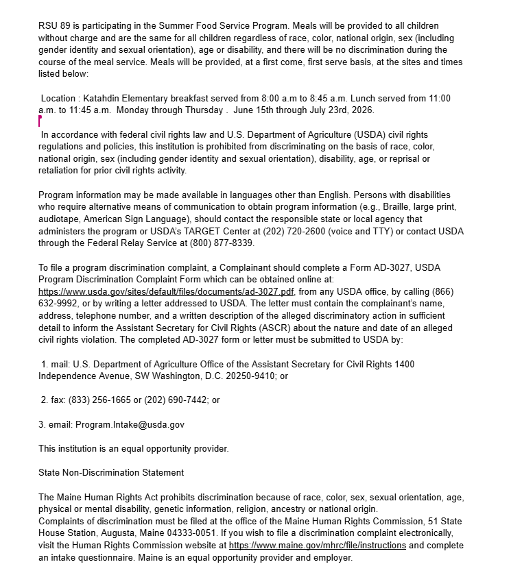 Letter from our Food Director