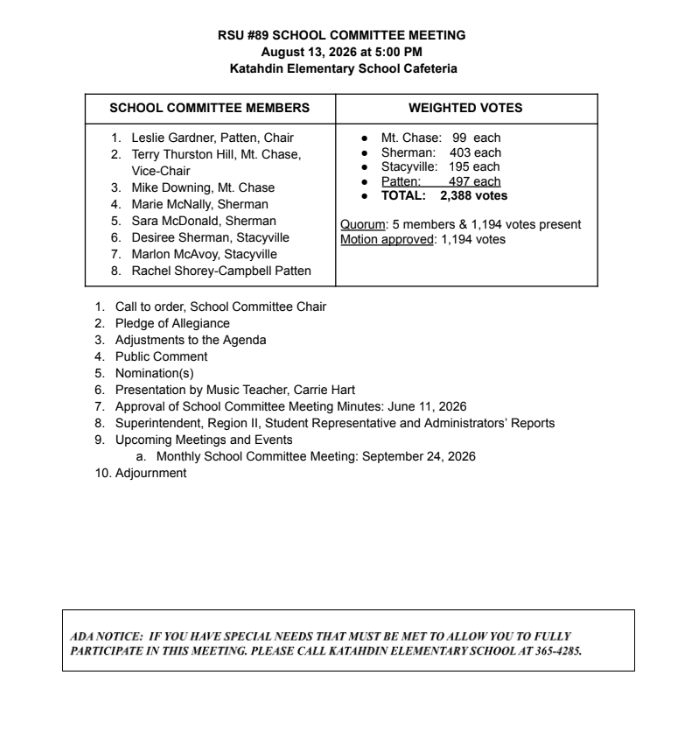 Agenda 8/13/26
