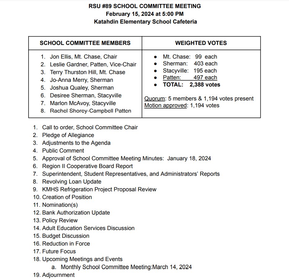 Meeting Agenda 2/15/24