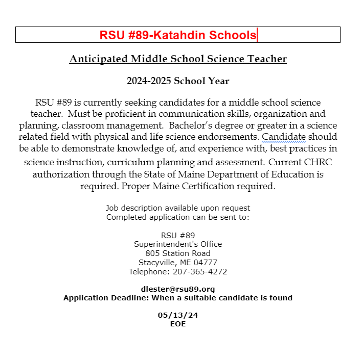 Anticipated Middle School Science Teacher