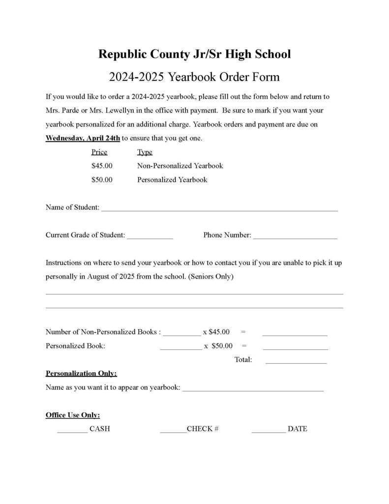 Yearbook Orders 2024-2025