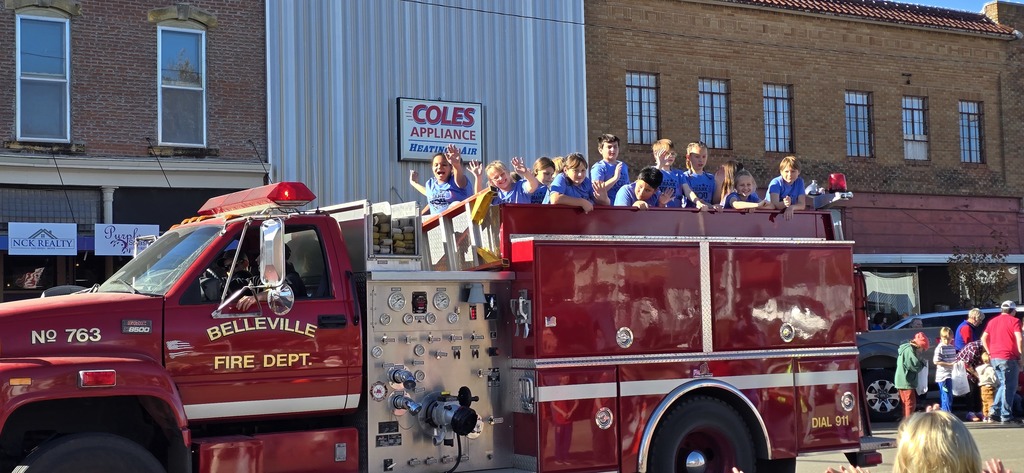 Parade float with the Belleville Fire Department