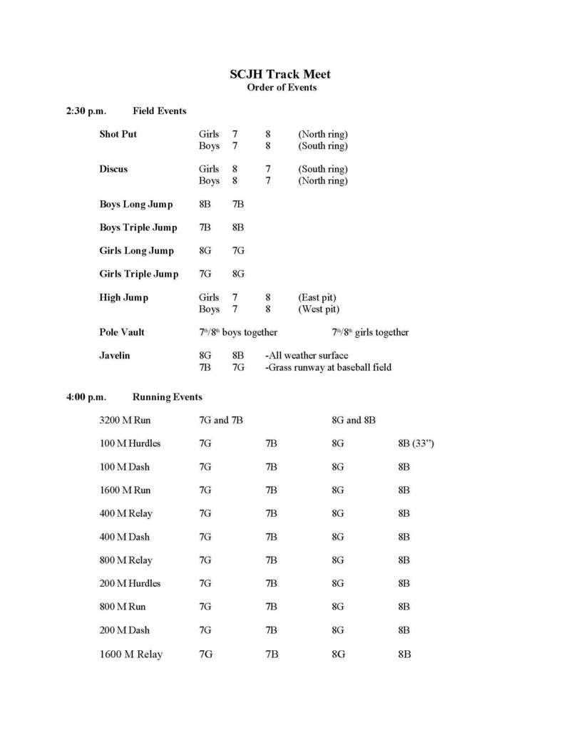SCJH Order of Events
