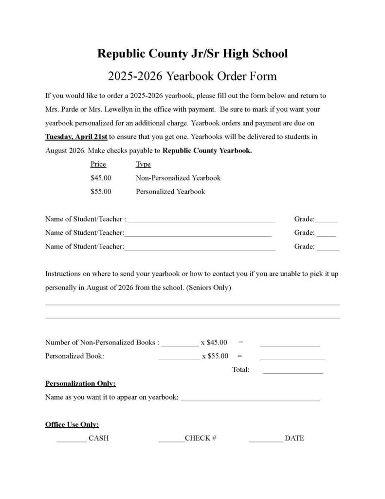 2025-2026 Yearbook Order