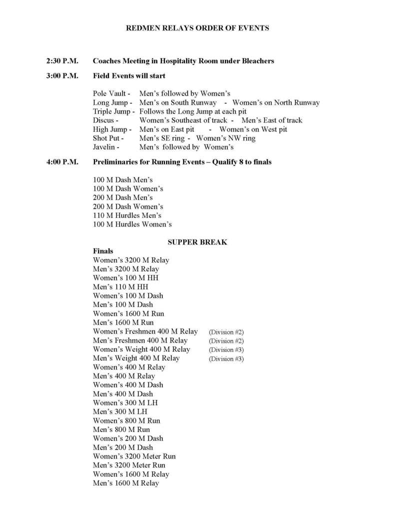 Redmen Order of Events