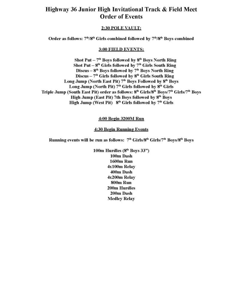 Rock Hills Order of Events