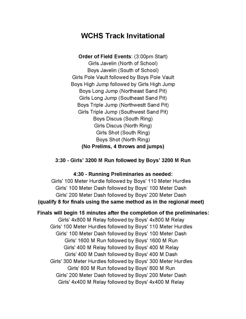 WCHS Track Order of Events