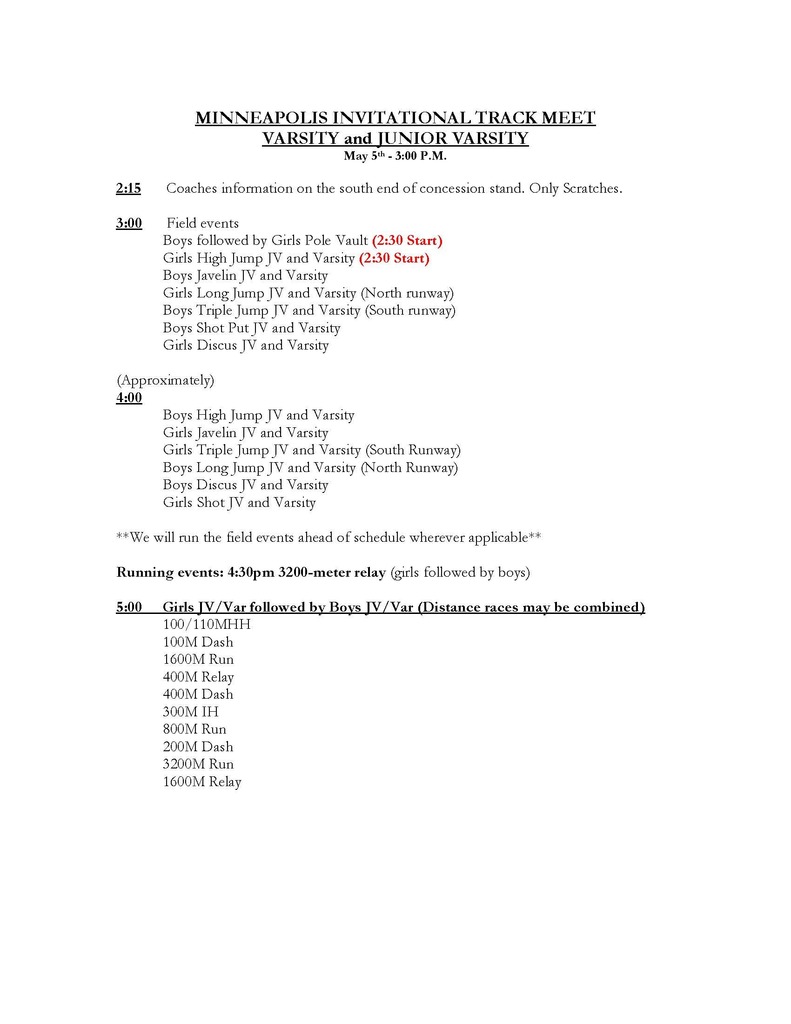 schedule of events