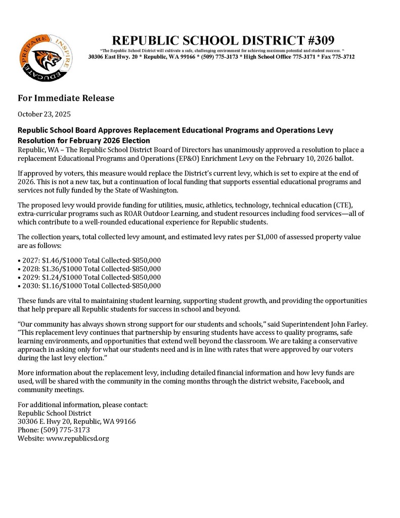 Republic Levy Press Release