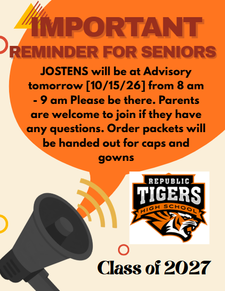 Class of 2027 Seniors - Reminder to be at Advisory on Thursday.