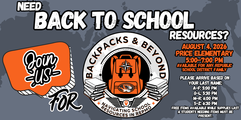 Backpacks & Beyond Back to School Resource Event August 4, 5-7pm at Price Elementary
