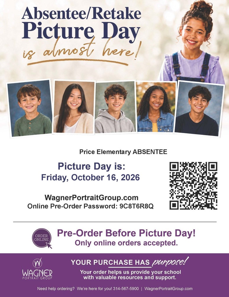 Price Absentee/Retake Picture Day: Friday, October 16, 2026
