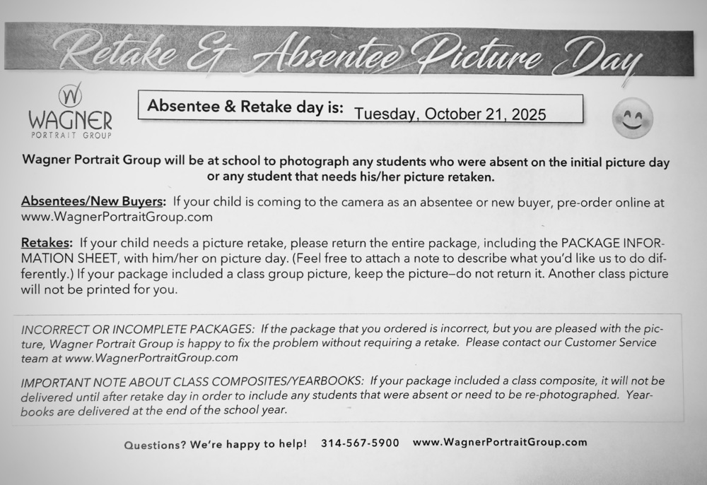 Price Elementary Picture Retake Day:  Tuesday, October 21, 2025