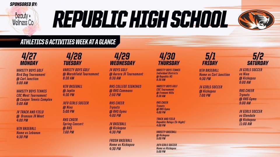 Republic High School - Athletics and Activities Week at a Glance 
