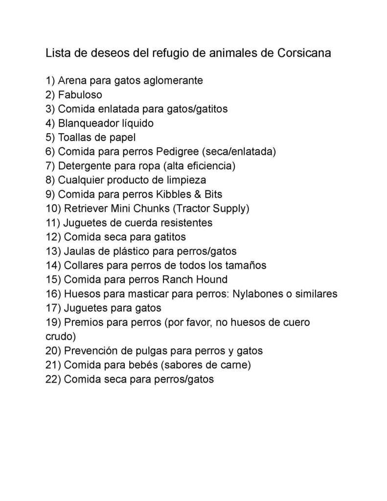 Wish list for the animal shelter English