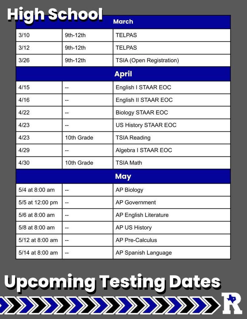 spring testing date flyer high school
