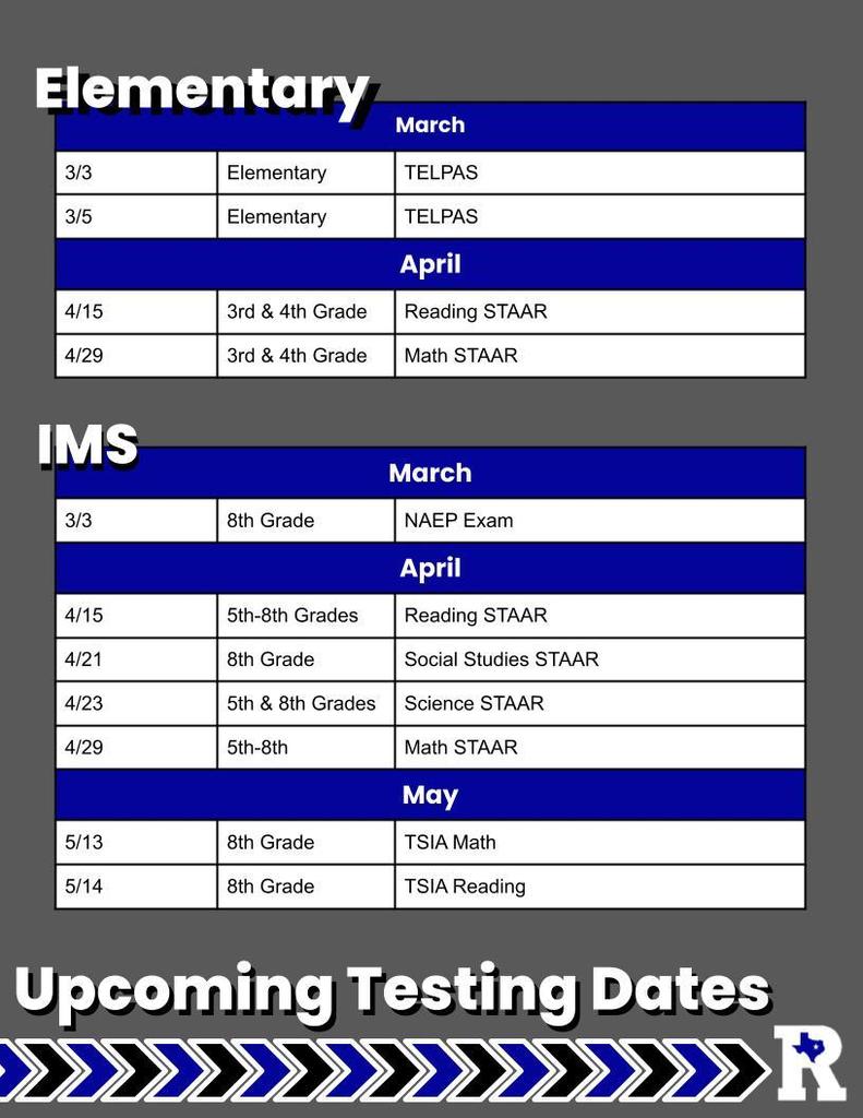 spring testing date flyer elementary and IMS