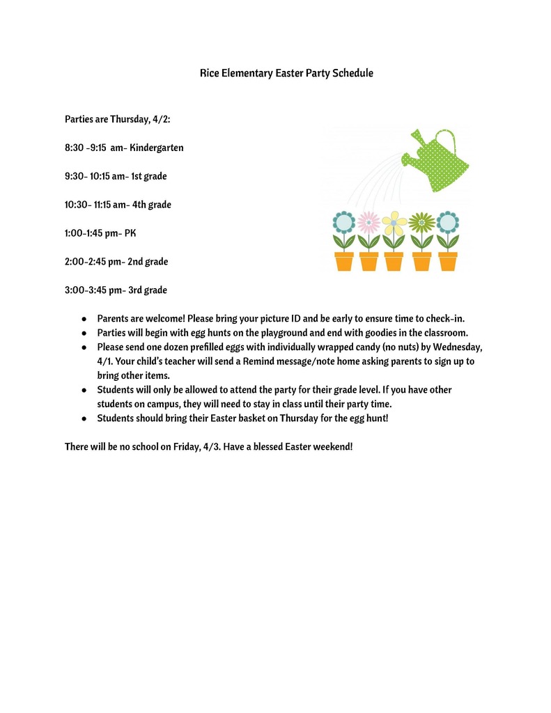 Elementary spring party schedule