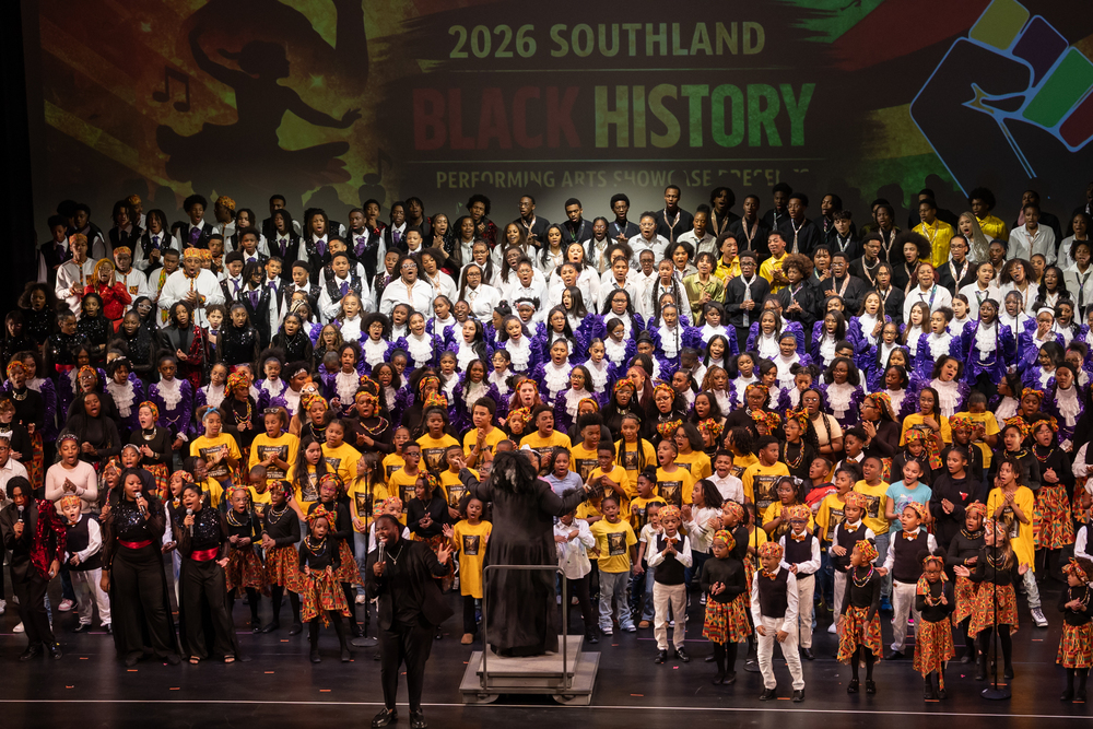 More than 500 students from five south suburban school districts took the stage Thursday evening at the Governors State University Center for the Performing Arts for the 2026 Black History Showcase, a regional celebration of African American history, culture and achievement. Participating districts included Matteson School District 162, Matteson School District 153, Elementary School District 159, Rich Township High School District 227 and Southland College Prep Charter High School. The evening opened with a musical tribute to the Rev. Jesse L. Jackson, who passed away earlier this week, setting a reflective tone for a program that blended history with the contemporary. The initiative was spearheaded by Dr. Johnnie Thomas, superintendent of Rich Township High School District 227, and developed in partnership with Dr. Blondean Y. Davis, superintendent of Matteson School District 162 and CEO of Southland College Prep Charter High School. Throughout the evening, students delivered performances that brought Black history to life — including a musical presentation about Black Wall Street in Tulsa, selections inspired by The Lion King, tributes to Chicago House music and a celebration of the Jackson 5. “This showcase demonstrates what is possible when districts collaborate with purpose,” Dr. Thomas said. “Our students are not only performing — they are learning, leading and honoring history.” Dr. Davis added, “When we come together across districts, we show our students that their legacy is not just something to study — it is something to live.”