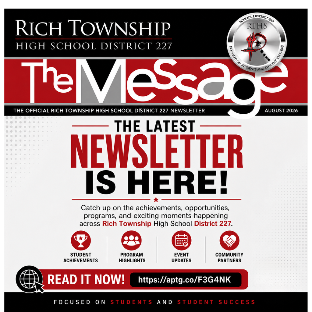 Our latest quarterly newsletter is now available! Catch up on the achievements, programs, opportunities, and exciting moments happening across Rich Township High School District 227. Read the electronic newsletter here: https://aptg.co/F3G4NK #richinstudentsuccess