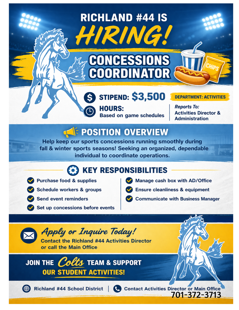 Hiring flyer for concessions coordinator