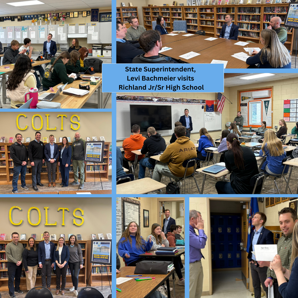 Pic collage sharing images from State Supt Visit at Richland School