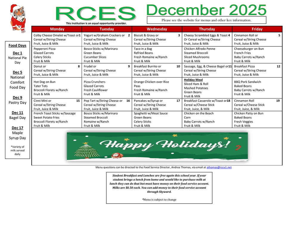 RCES Dec 2025 Menu