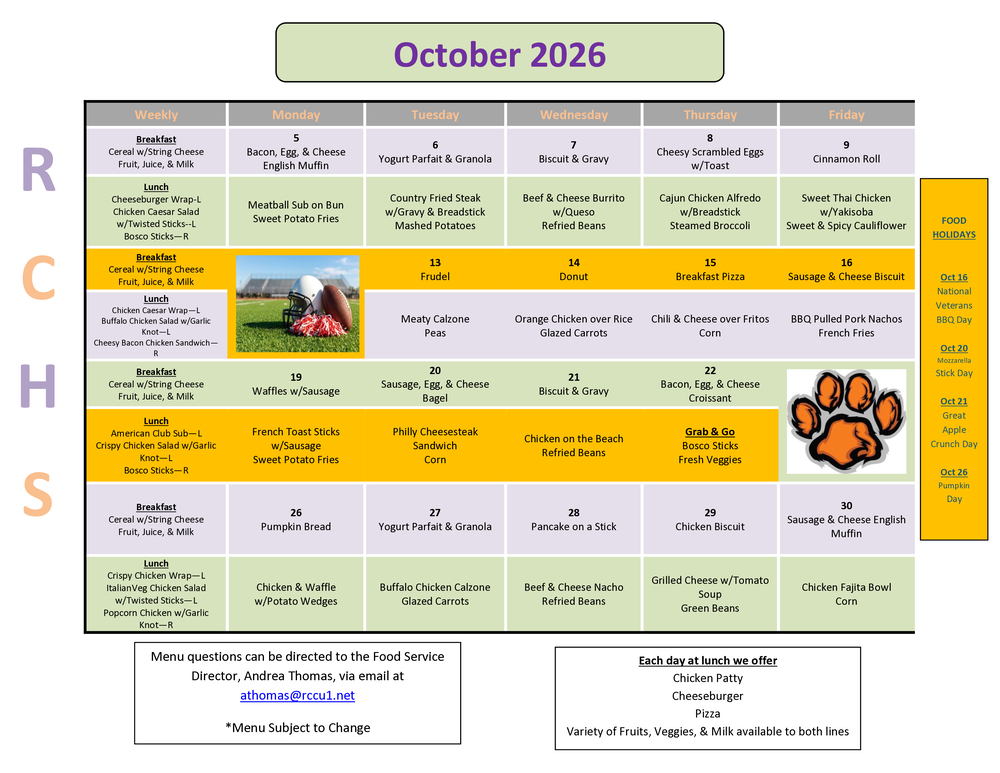 RCHS Oct 26 Menu