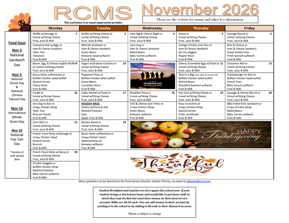 RCMS Nov 26 Menu