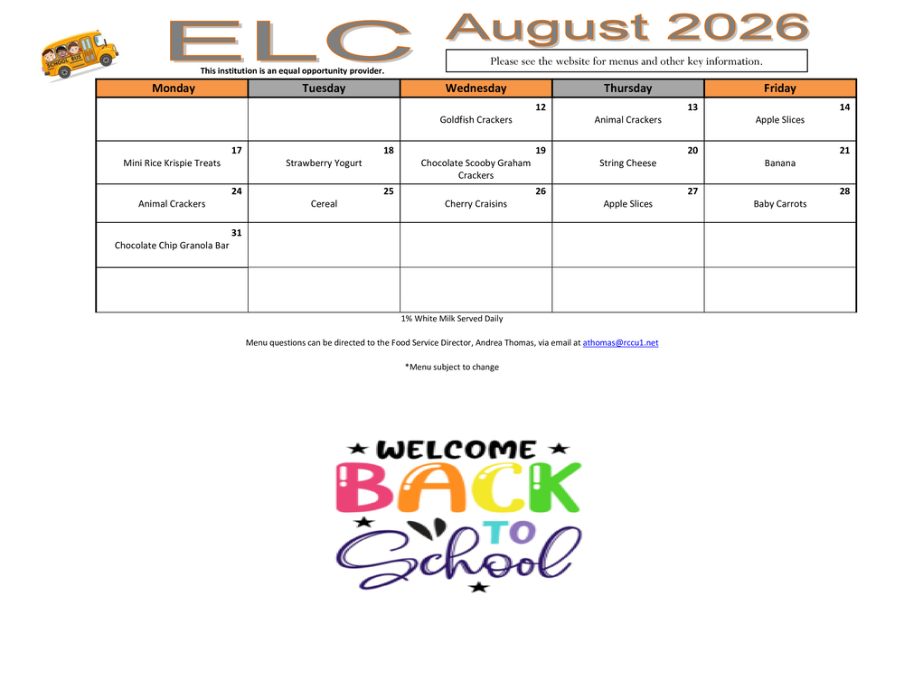 ELC Aug 2026 Menu