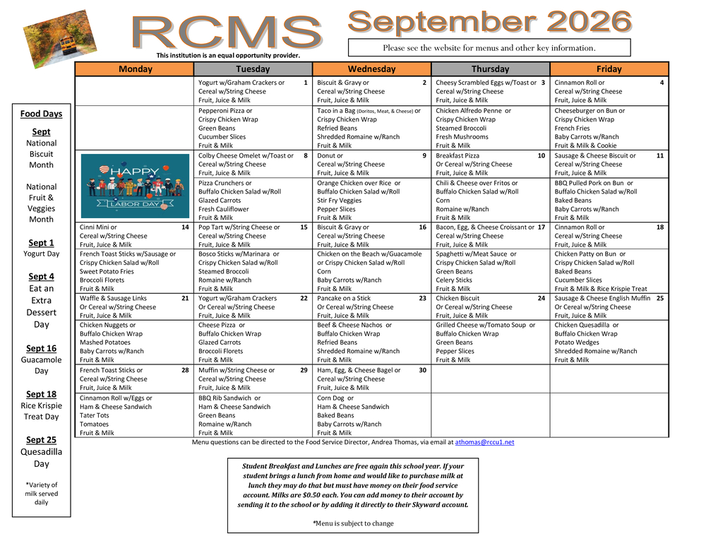 RCMS Sept 2026 Menu