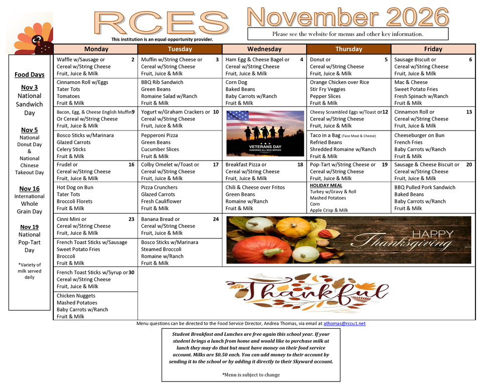RCES Nov 26 Menu
