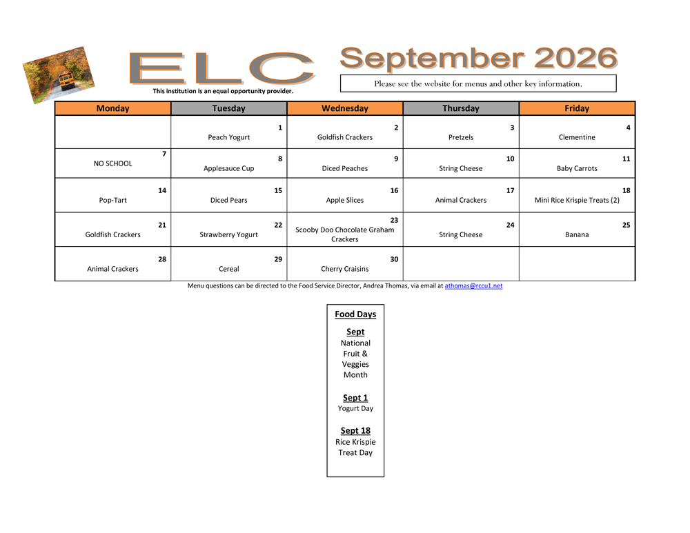 ELC Sept 2026 Menu