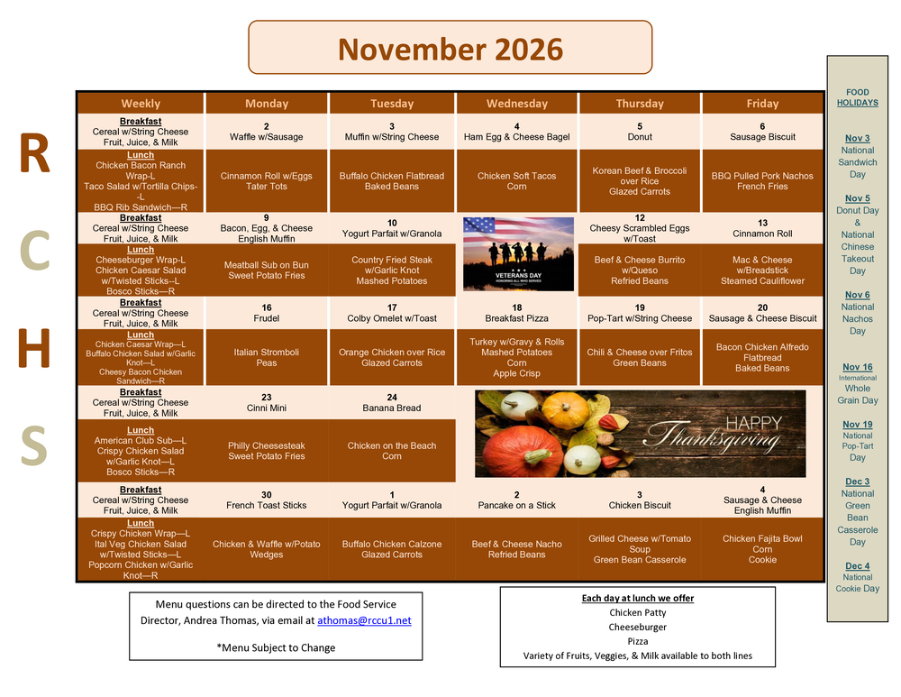 RCHS Nov 26 Menu