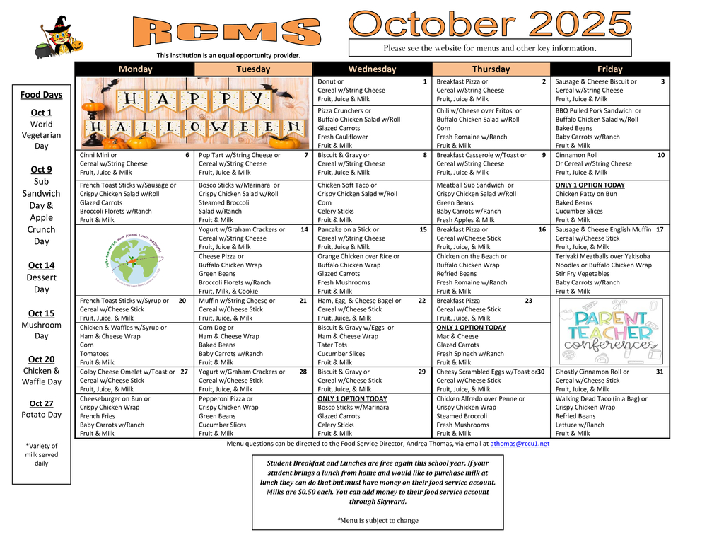 RCMS Oct 2025 Menu