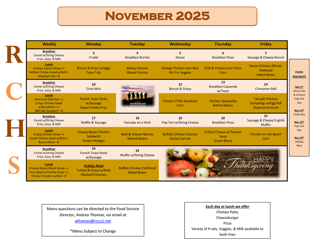 RCHS Nov 2025 Menu