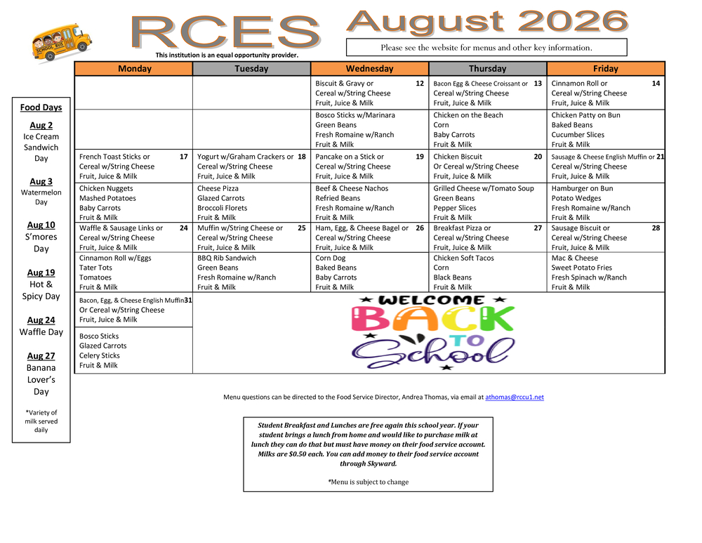 RCES Aug 2026 Menu