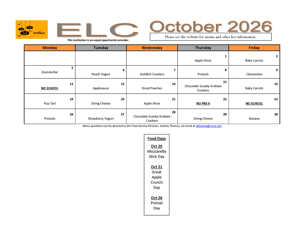ELC Oct 26 Menu