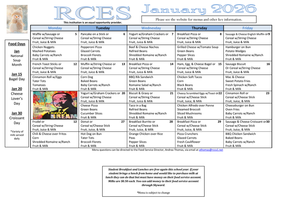 RCES Jan 2026 Menu