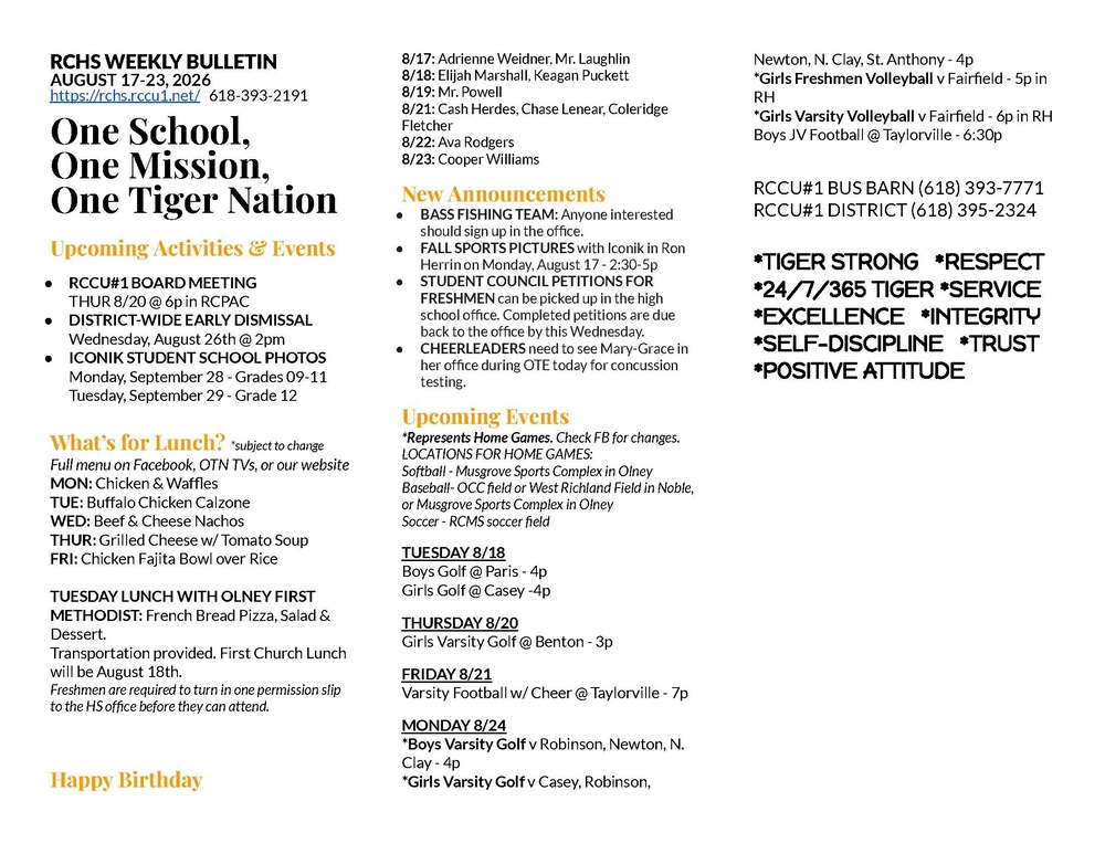 RCHS Weekly Bulletin