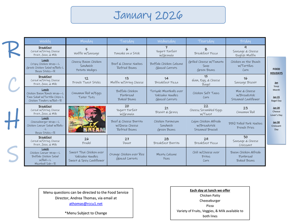 RCHS Jan 2026 Menu