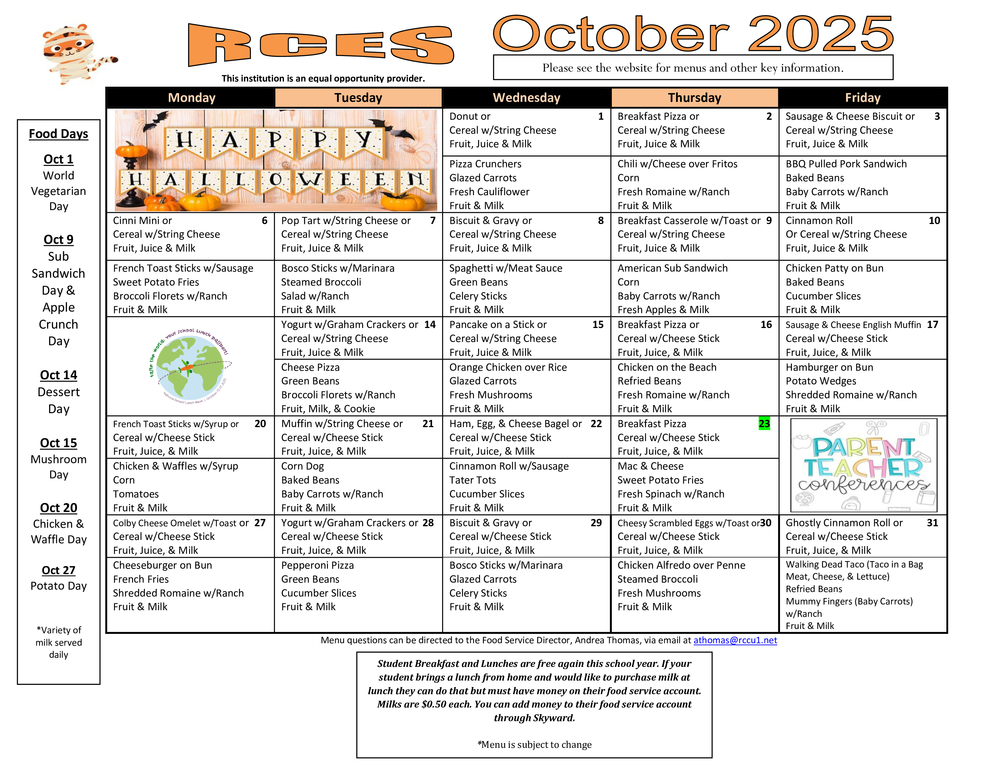 RCES Oct 2025 Menu